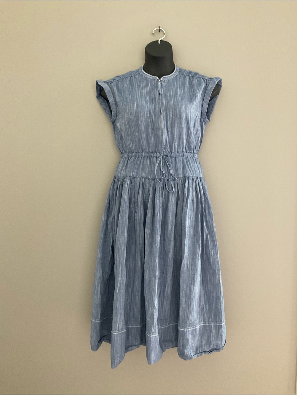 Uncle Frank Light Blue Midi Dress (With Drawstring Waist)